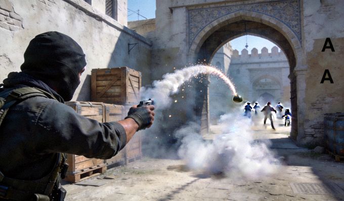 CSGO玩家在Mirage地图A点投掷烟雾弹封锁视野的高清点位演示